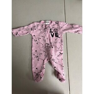 Little Mish NewBorn Pink & Black Splattered‎ Sleeper with "Love" on chest